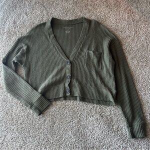 American Eagle Soft + Sexy Plush Cropped Button Up Sweater